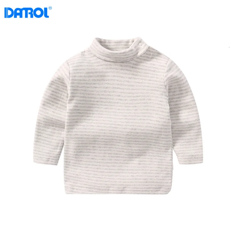 Children's Winter Cotton Turtleneck Bottoming Shirt Bottoming Shirt Underwear Girls Boys Children's Clothes - Color: Grey Stripe