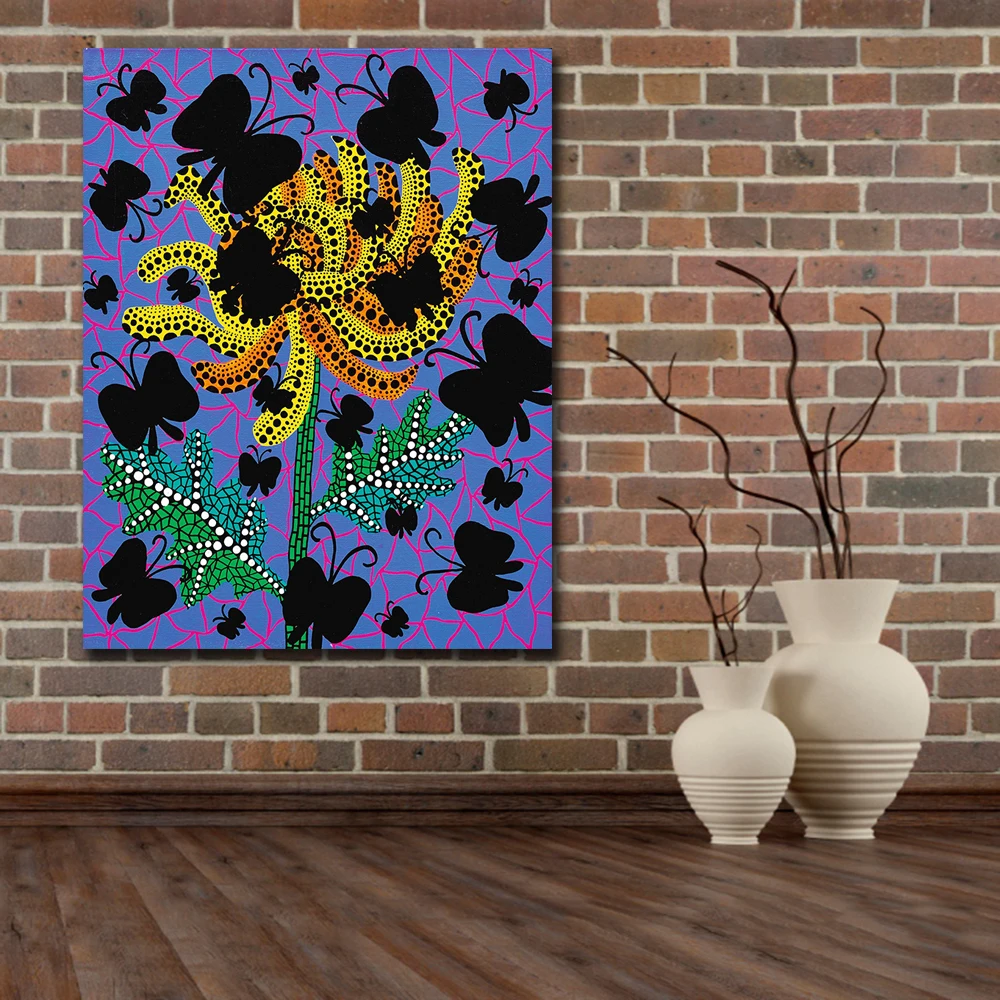 

Print Oil Painting Wall Art Yayoi Kusama Butterflies and flower Home Decorative Wall Art Picture for Living Room Canvas Painting
