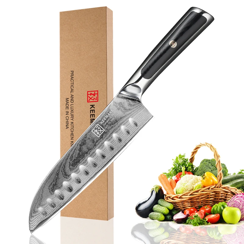 KEEMAKE Премиум 7 ''дамасский нож Santoku японский VG10 лезвие из стали кухонные ножи