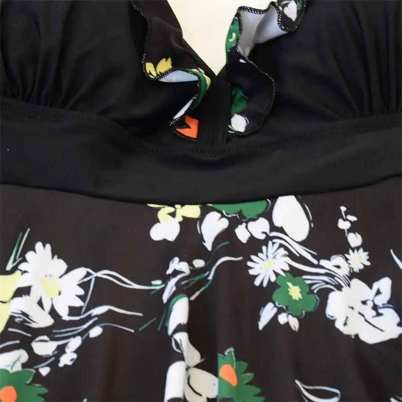 6XL, танкини, одежда для плавания размера плюс, для полных женщин, юбка, купальный костюм, Mujer, два предмета, с принтом, Большой Холтер, купальный костюм, пляжная одежда