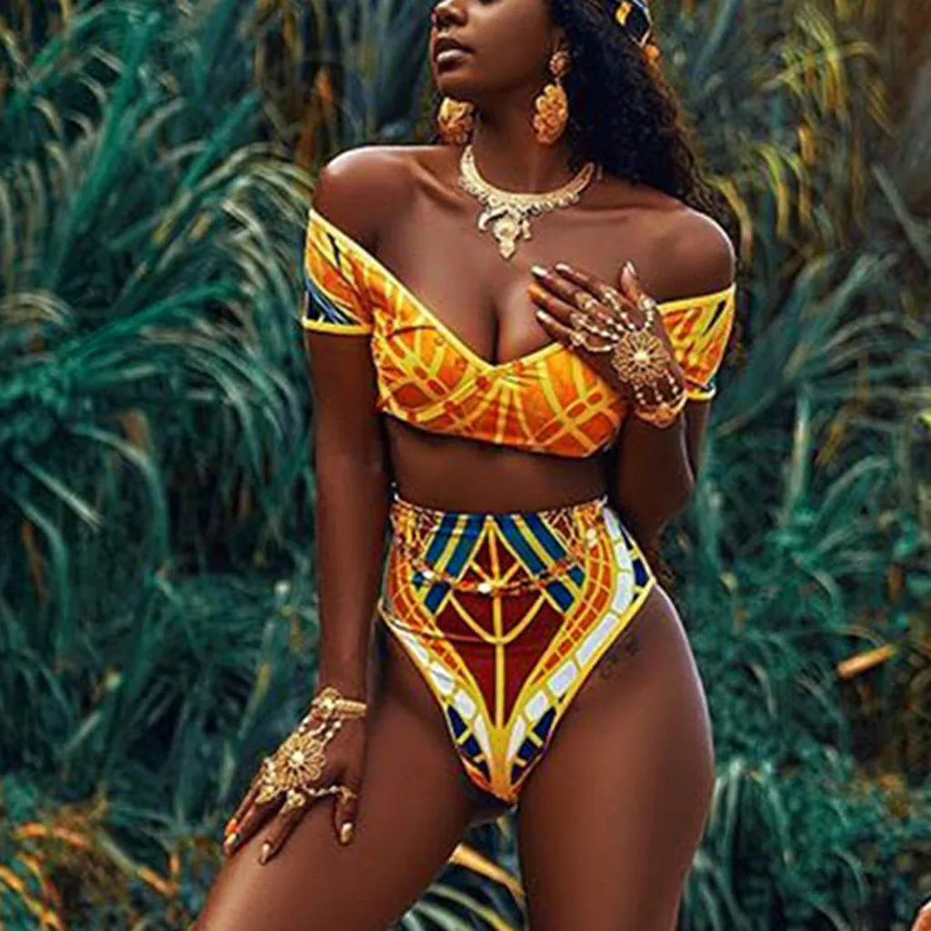 

Unique Print Women's Bathing Suits Casual African Print Bikini Set Swimwear Push-Up Padded Bra Swimsuit Beachwear micro bikini