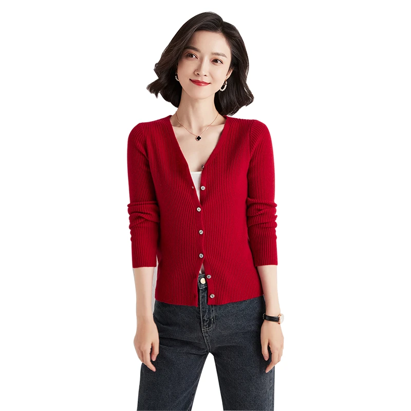 

V-Neck Knitted Women's Cardigan 2023 Spring And Autumn New Korean Style Slim Long-Sleeved Short Classic All-Match Sweater Coat