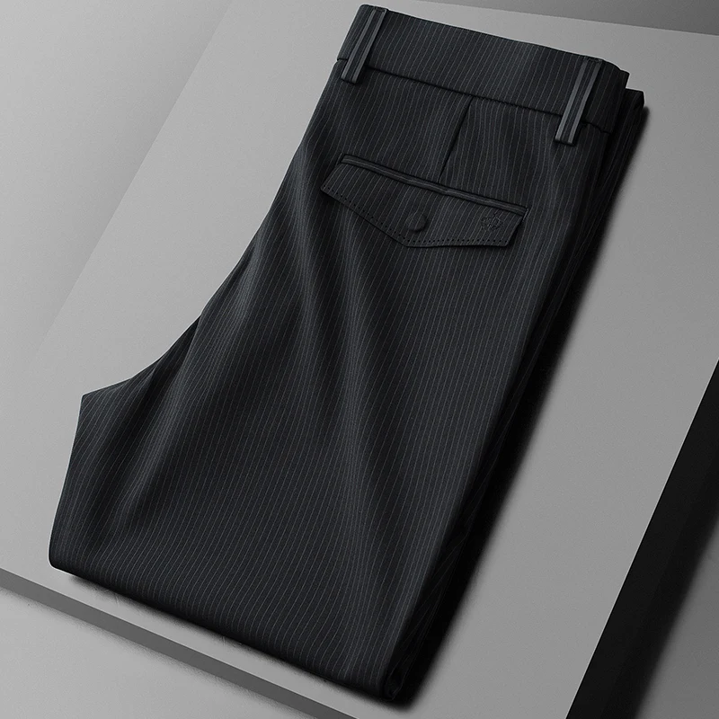 

Spring Summer Mens Luxury Stripe Casual Male Trousers High Quality Slim Fit Thin Man Pants Plus Size 29-40