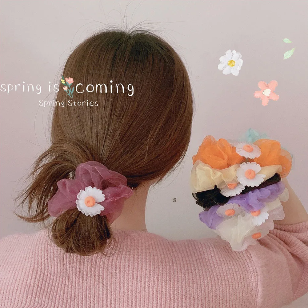 

Korea Women Elastic Kawaii Lace Hair Bands Cute Girls Mesh Scrunchie Ponytail Transparent Tulle Headwear Hair Accessories