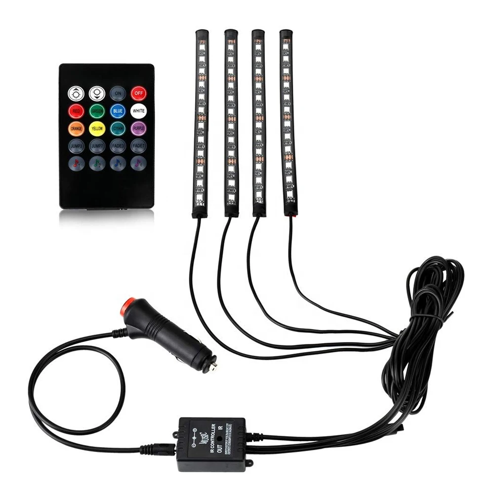 4 шт. Светодиодная лампа для освещения салона автомобиля, 48 SMD полоса RGB автомобильный неоновый Акцент Светильник s многоцветный Водонепроницаемый комплект со звуком активная функция - Испускаемый цвет: 12SMD