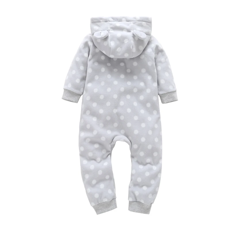Весна-Осень 2019, комбинезон с капюшоном для маленьких мальчиков и девочек, Удобный флисовый комбинезон в горошек с длинными рукавами и