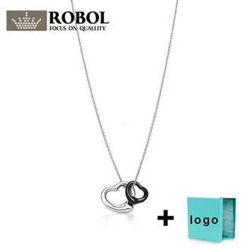 

XL TFB TTFF original 925 sterling silver classic black silver love double ring shape pendant fashion elegant necklace jewelry