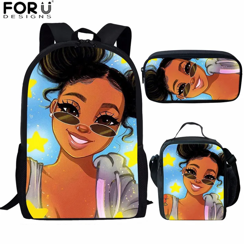 FORUDESIGNS/первичный рюкзак для студентов с черным принтом для девочек в африканском стиле, 3 шт., школьные сумки для детей, рюкзак для девочек - Цвет: Z5115CGK