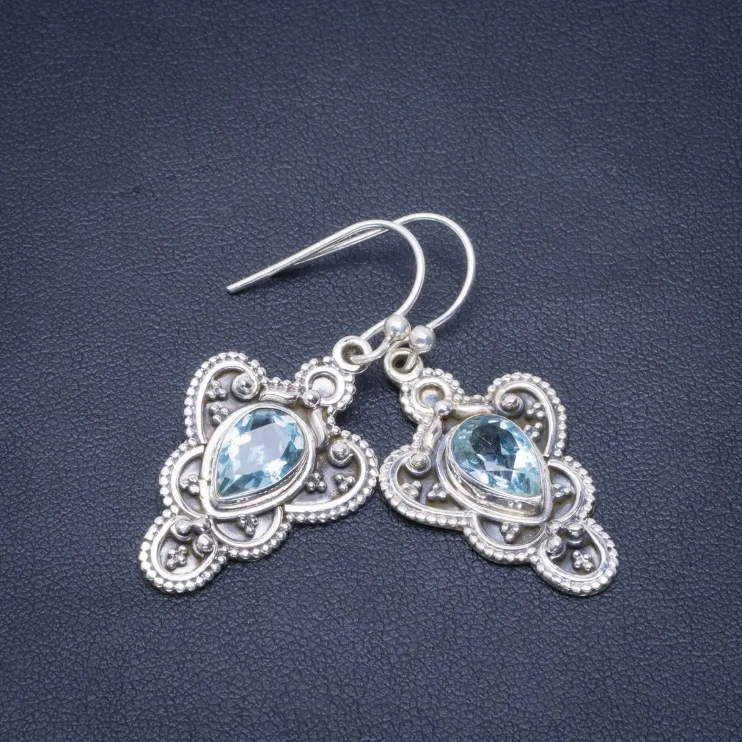 

Natural Blue Topaz Handmade Unique 925 Sterling Silver Earrings 1.5" B2652