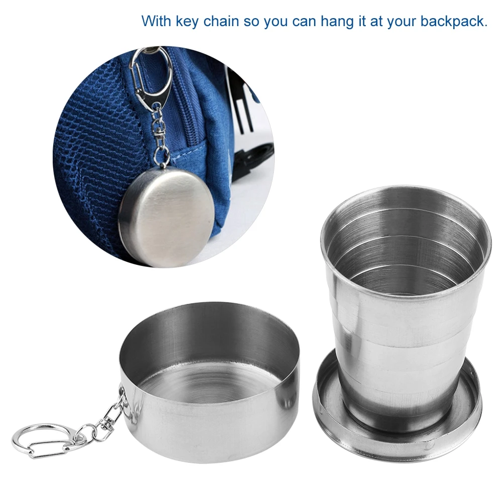 Household 60ml 150ml 250ml Stainless Steel Camping Folding Cup Portable Outdoor Travel Demountable Collapsible Cup With Keychain