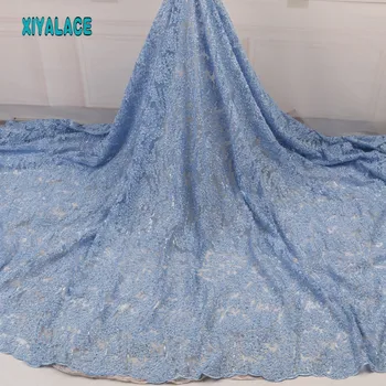 

2020 African high quality sequence French Nigerian sequins net tulle mesh Swiss lace fabric for dress 5yards/lot SKY BLUE 3224B