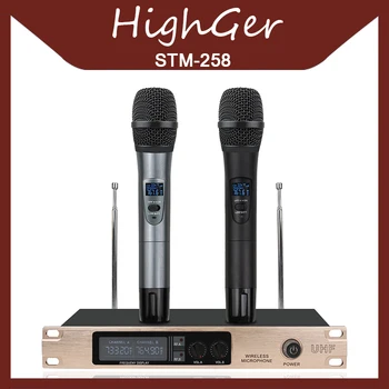 

HighGer Professional 2 Handheld UHF Frequencies Dynamic 2 channels Wireless Microphone for Karaoke System Stage-Performance