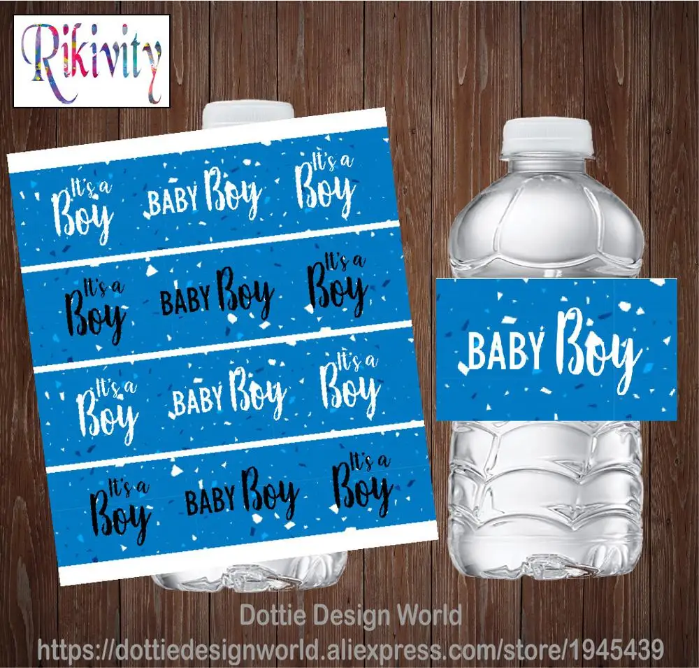 Rikivity 20pcs Blue Terrazzo Baby Boy Water Bottle Wine Beer Labels Candy Bar Wrapper Sticker Shower Party Decoration Favor | Дом и сад