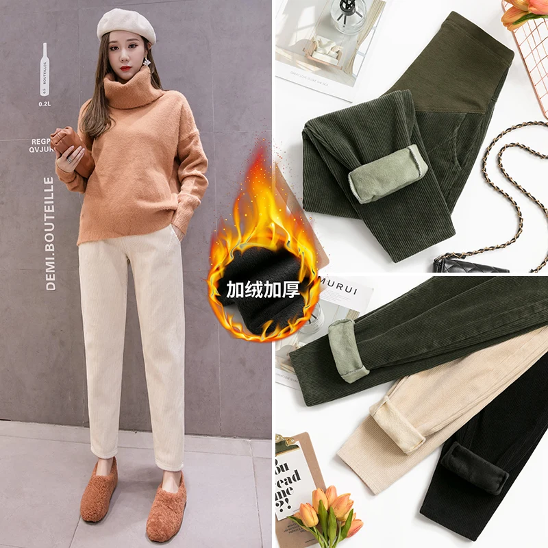 Belly-Trousers Maternity-Pants Pregnant-Women Winter Casual Plus Straight Corduroy 