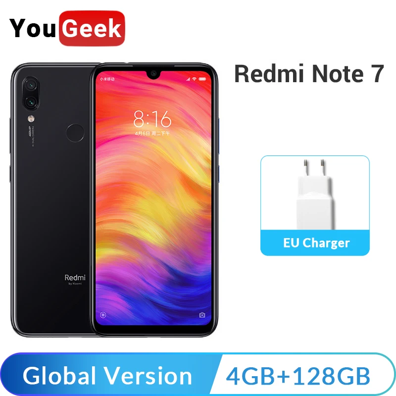 

Redmi Note 7 Note7 Global Version 4GB 128GB Snapdragon 660 4000mAh 48MP Dual Cameras 6.3" Full Screen USB C Smartphone