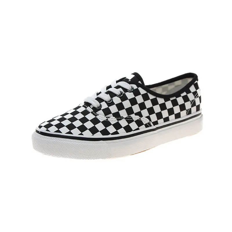 Checked Canvas Vulcanized Shoes For Both Men And Women Casual Loafers With No Lacing At One Stepulzzang Freeshipping Sale