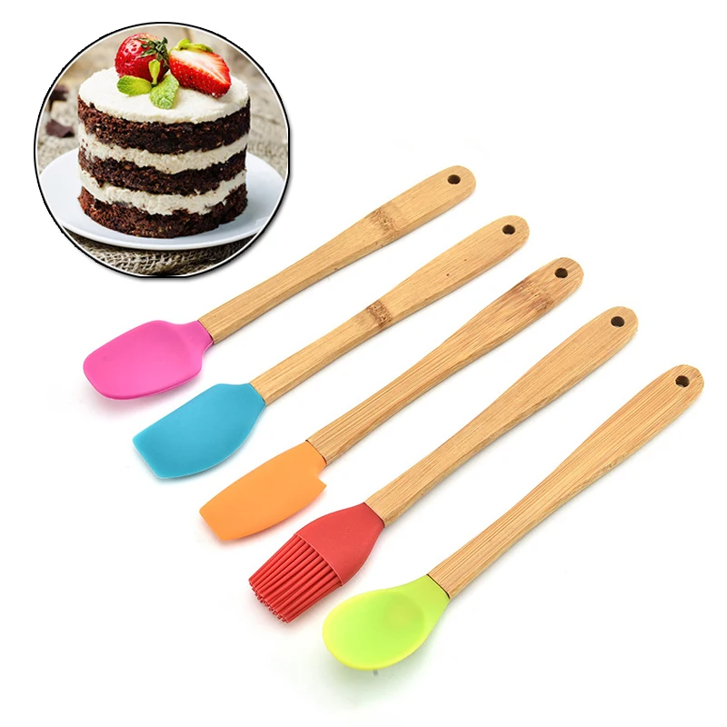 Silicone Kitchen Spatula Shovel Soup Cooking Tools Utensils Spoon with Wooden Handle Special Heat-resistant Design
