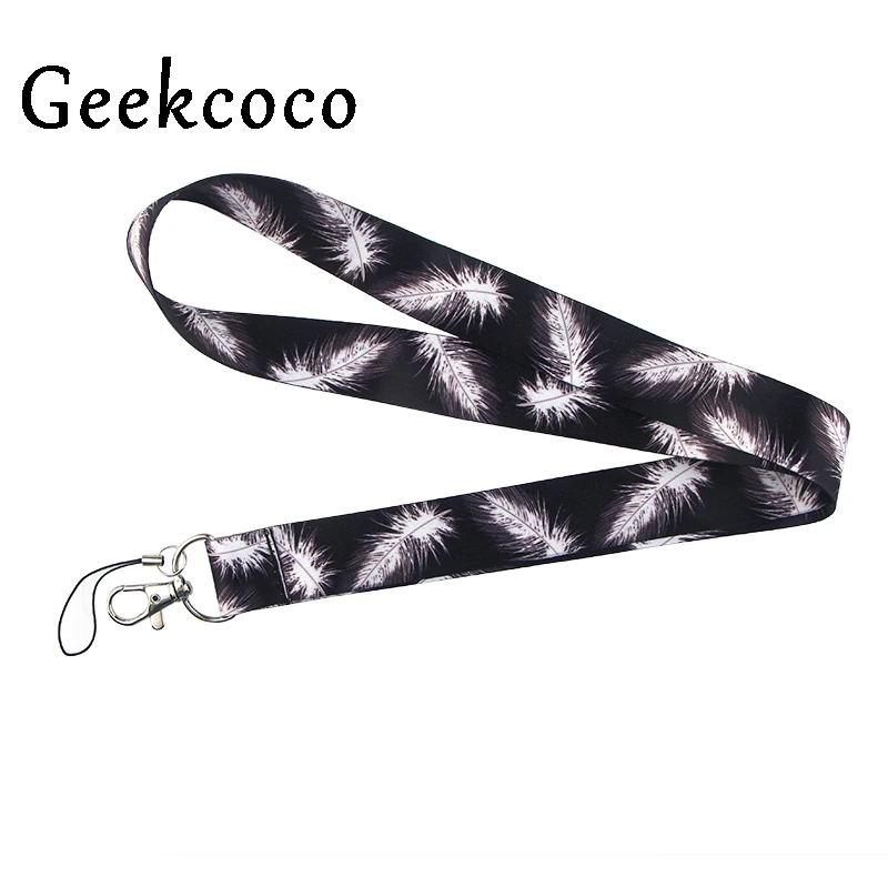 

Winter style feather black Multi-function Mobile Phone Straps Tags Neck Lanyards for keys ID Lanyard Badges Straps webbing J0637