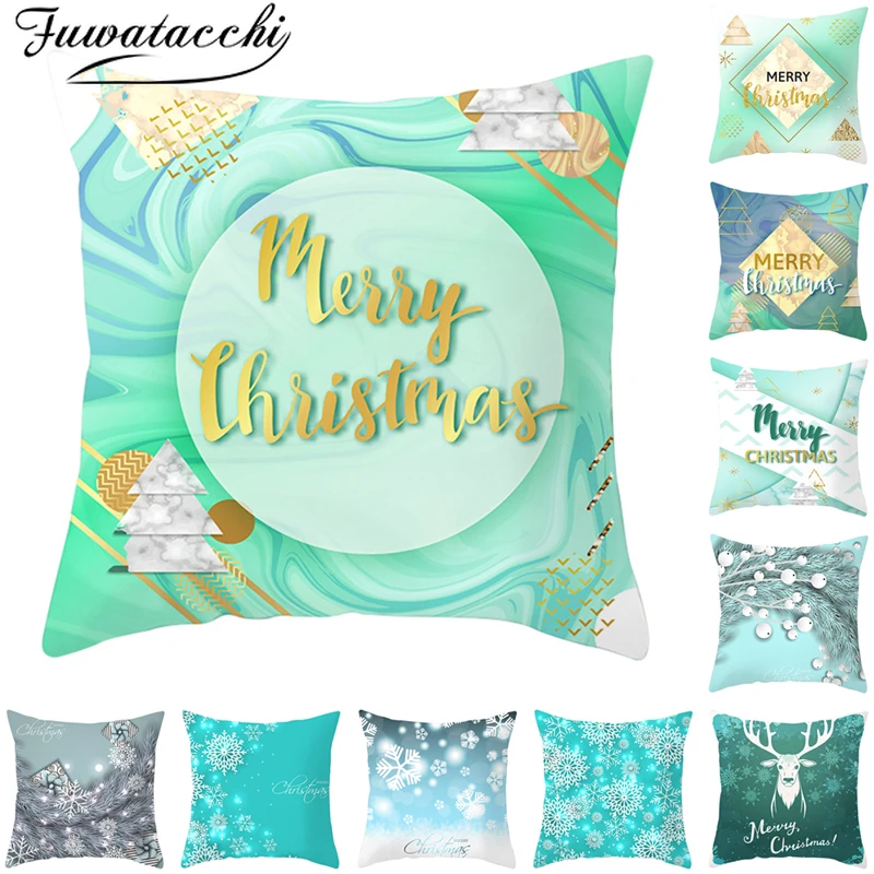 

Fuwatacchi Blue Christmas Deer Pillow Covers Nordic Diamond Wave Heart Pillowcases Home Sofa Chair Decorative Cushion Covers