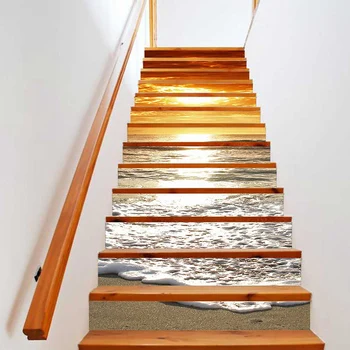 

PVC wallpaper sunset on the sea simple 13 pieces of DIY stair stickers, step stickers wall stickers