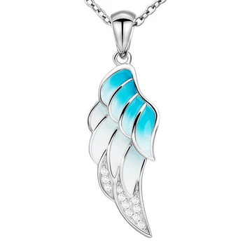 

925 Sterling Silver Angel's Wing Chain Pendant Necklace with Gradient Blue Enamel Diy Fashion Jewelry Making for Women Gifts
