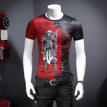 

Chinese style characters pattern printing fashion short sleeve t shirt Summer 2020 high-quality tencel hollow luxury t shirt men