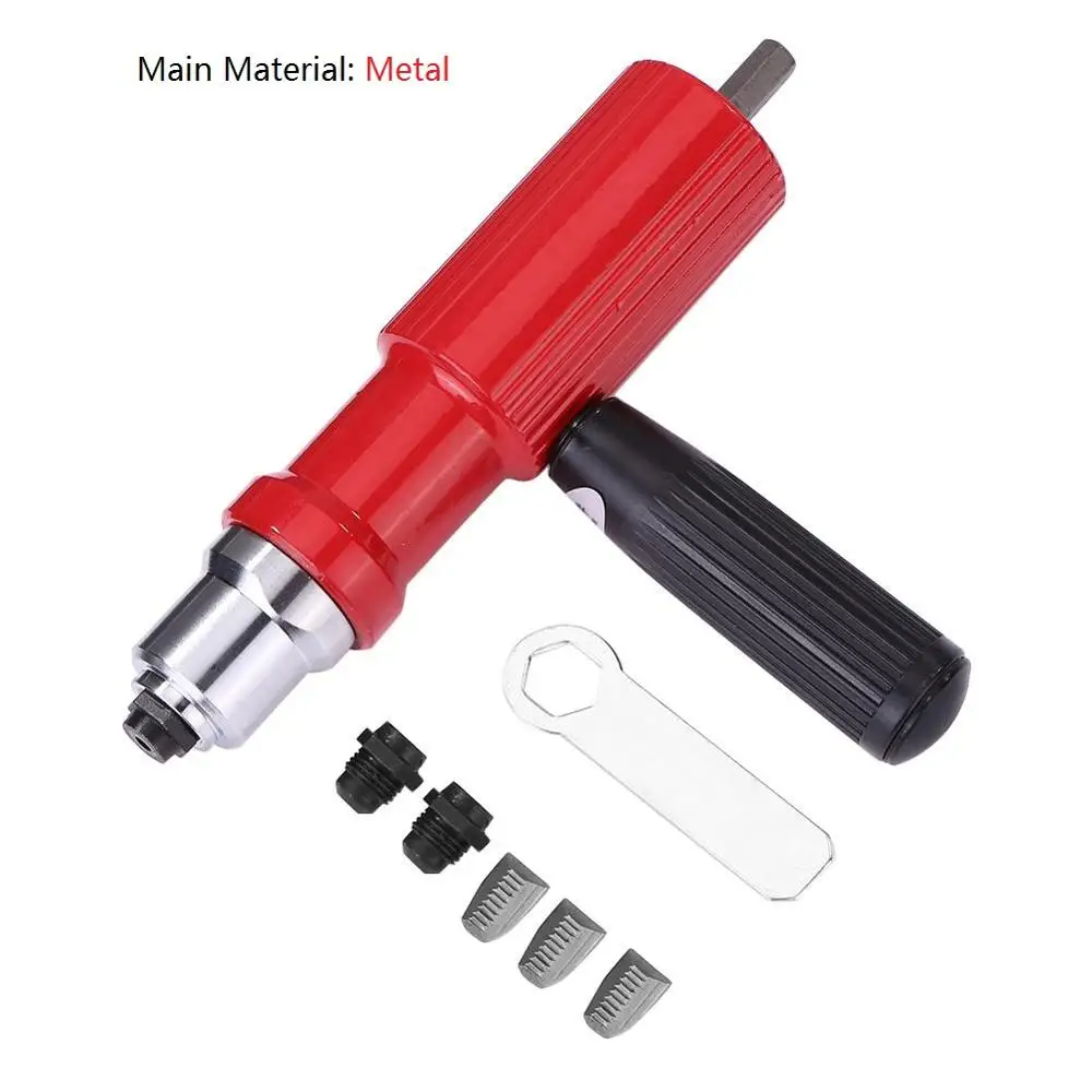 Metal Red Электрический заклепочный ореховый пистолет набор инструментов для клепки вставные гайки клепальщик Дрель адаптер Комплект не скользит и быстрая задняя гвоздь особенности Клепальщик - Цвет: Metal Red