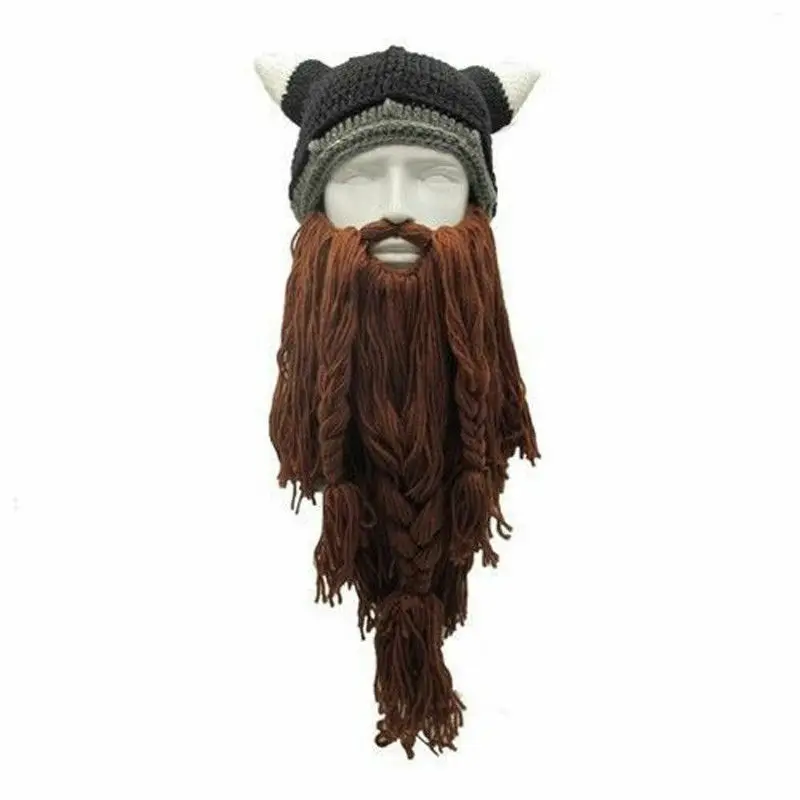 Hirigin смешная сумасшедшая косплей мужская вязаная Лыжная шапка с бородой викингов, лыжная маска, шапка Варвара вагабонда, крутая бини зимняя теплая шапка унисекс
