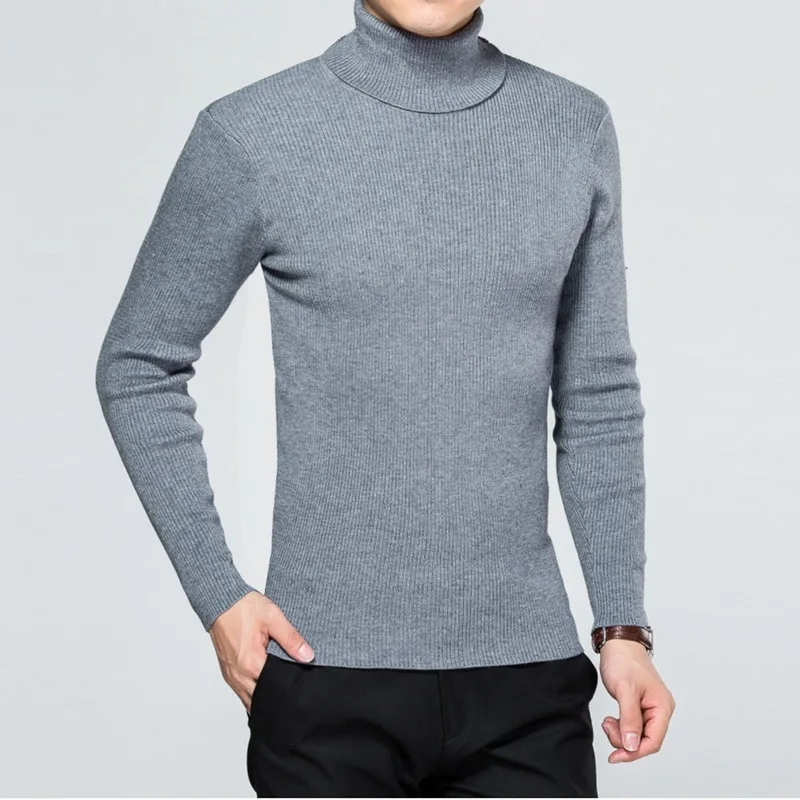 Oeak классический мужской свитер с высоким воротом плюс Повседневный однотонный облегающий вязаный свитер мужские осенние пуловеры