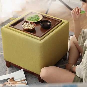 

Multifunctional Small Wood Storage Stool Ottoman Pouf Bedstand Tatami Tea Bed Sofa Coffee Side End Table Footrest Fabric Bench