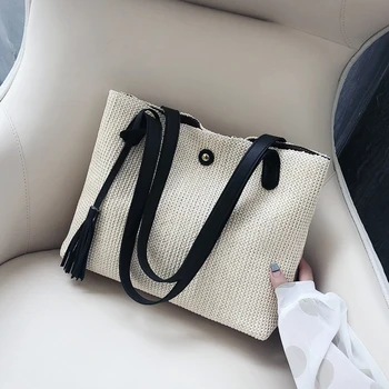 

Exquisite Tassel Straw Bag Women Handbags Elegant Solid Color Woven Large Capacity Lady Shoulder Bags Bohemian Summer Beach Bag