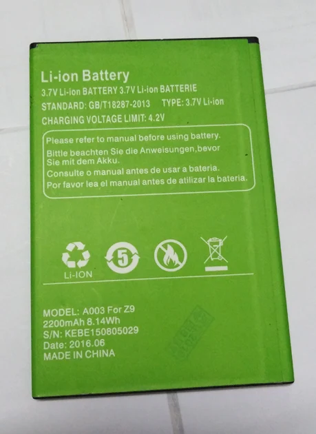 A003 For Z9 phone battery 2200mah for A003 For Z9 Smartphone Android 8.1 Oreo MTK6580M Quad Core-free shipping