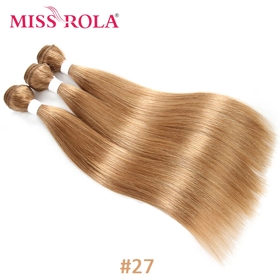 Miss Rola Brazilian Straight Human Hair Weaving 1/3/4 Bundles 27# Blonde 99J BUG Ombre Remy Hair Extensions Double Wefts