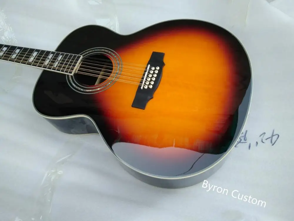 Cena Darmowa wysyłka heban podstrunnica F512 model sunburst rozmiar jumbo 12 ciąg akustyczna gitara elektryczna solidna gitara styl gildii