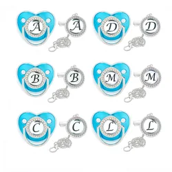Sucettes personnalisées avec initiales de nom pour bébés, Clip de sucette de luxe bleu A Z lettre mamelon garçon fille Bling, produits pour bébés avec couvercle 