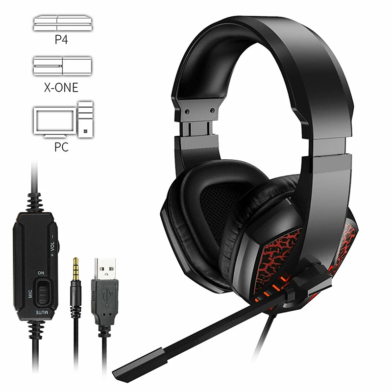 Pohiks 1pc 3 5mm Wired LED Professional Gaming Headset Adjustable Deep Bass Stereo Headphone With Mic For PS4 Xbox One