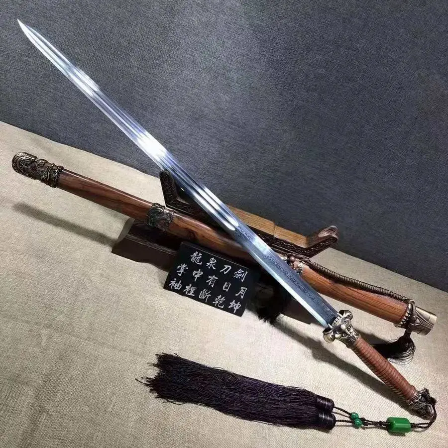 Handmade Sharp Wushu Sword HRC62 Groove Damascus Steel Kung Fu Jian Full Tang