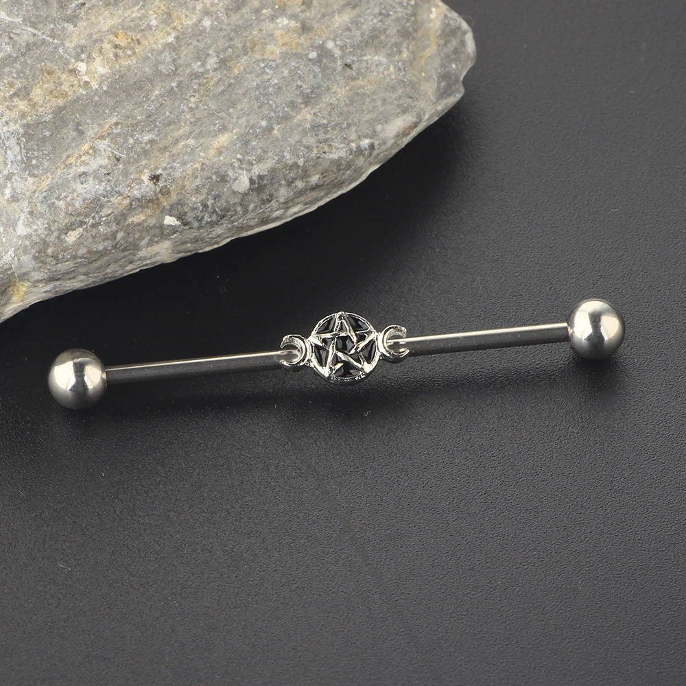 JUNLOWPY Star Industrial Barbells Piercing 14G Stainless Steel Cartialge Helix Tragus Earring Cartilage Body Jewelry 38mm 50pcs