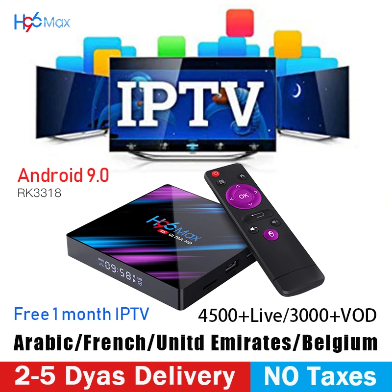 

H96 max android 9.0 tv box RK3318 4gb set top box europe france spain arabic India Support m3u Free one month IPTV subscription