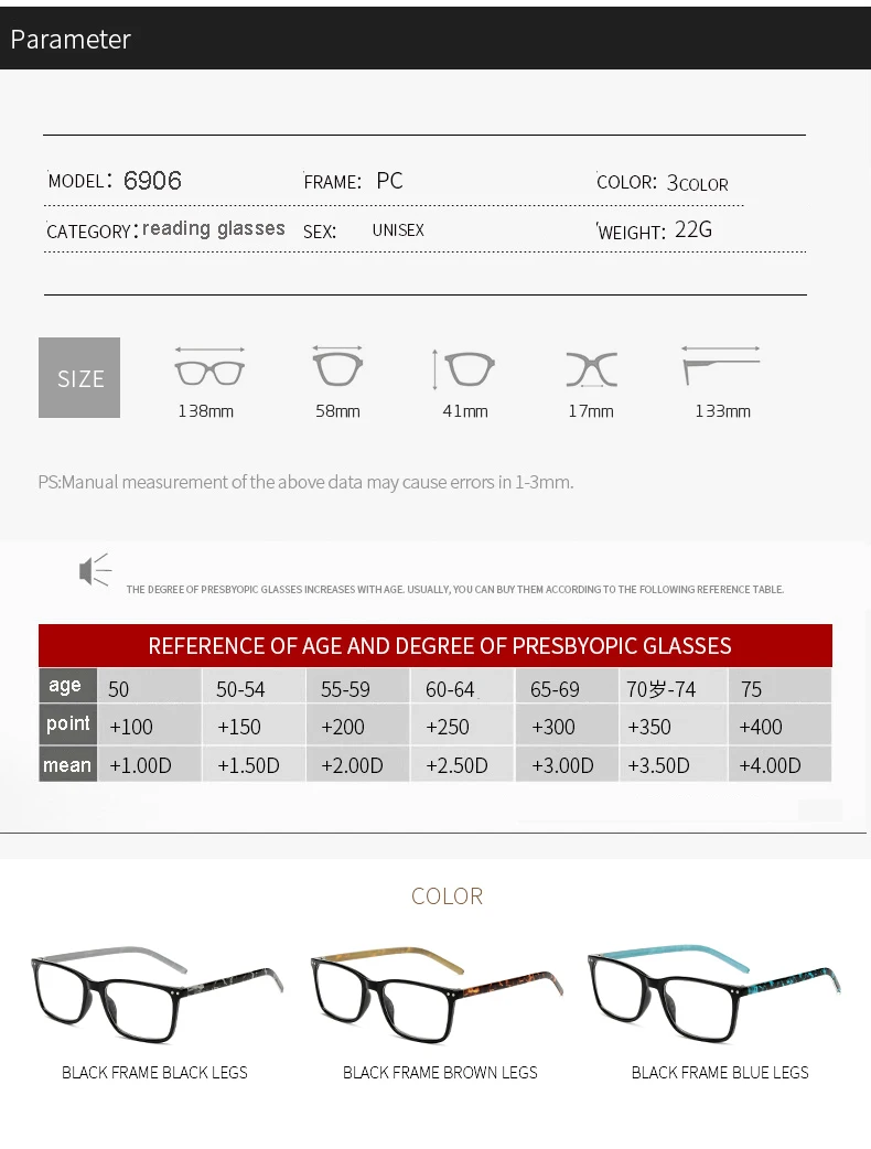 Brand Rectangular Hyperopia Reading Glasses Men Women Presbyopia Black Card Reader Glasses Glasses 1.0 1.5 2.0 2.5 3.0 3.5 4.0