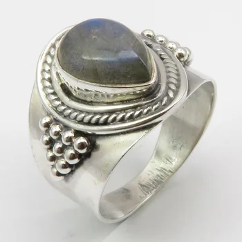 

Solid Labradorite Tibetan Ring # 5 Women Jewelry