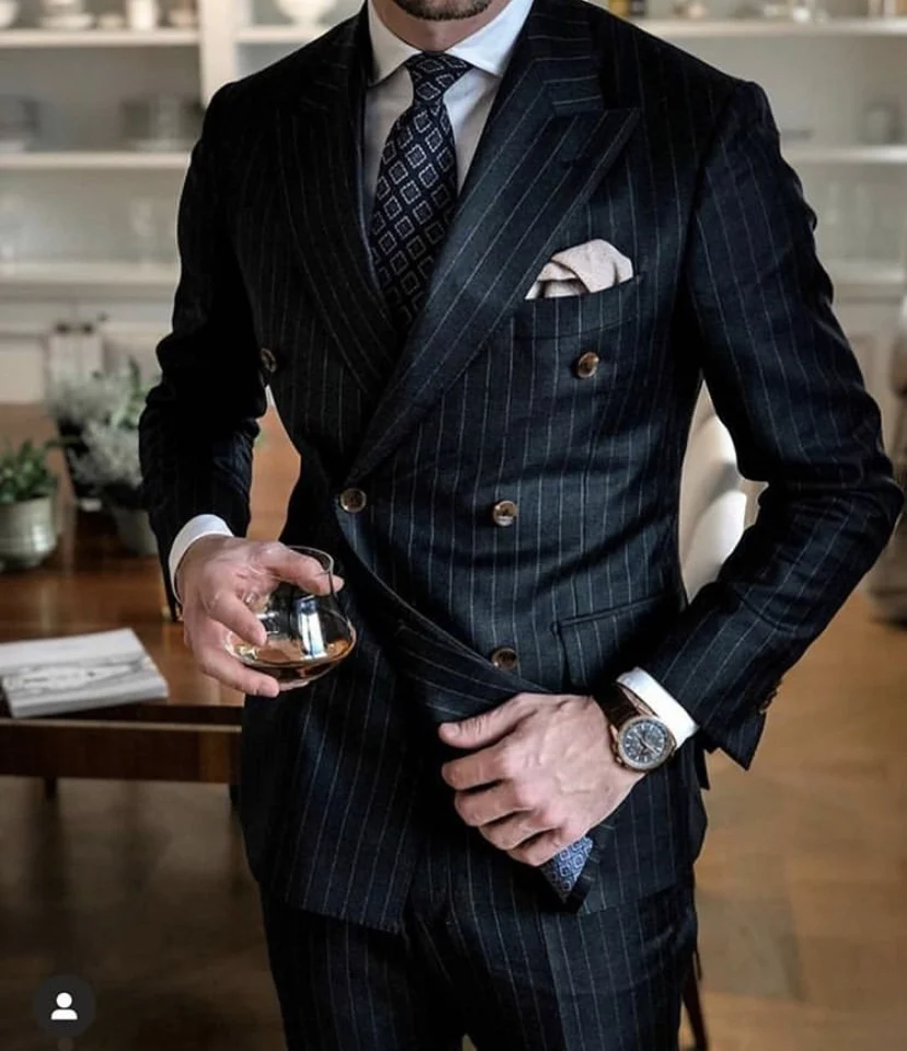 

Black Mens Suits Pants Stripe Men's Blazer Slim Fit Wedding Male Groom Tuxedos Suit Prom (Jacket+Pants)2Pcs Costume Homme Ternos