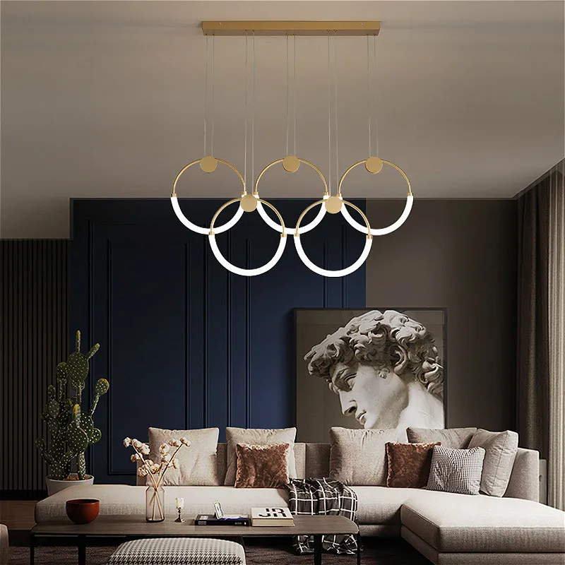 Modern dining room chandelier lighting golden ring chandelier Nordic interior lights living room kitchen office hanging lights