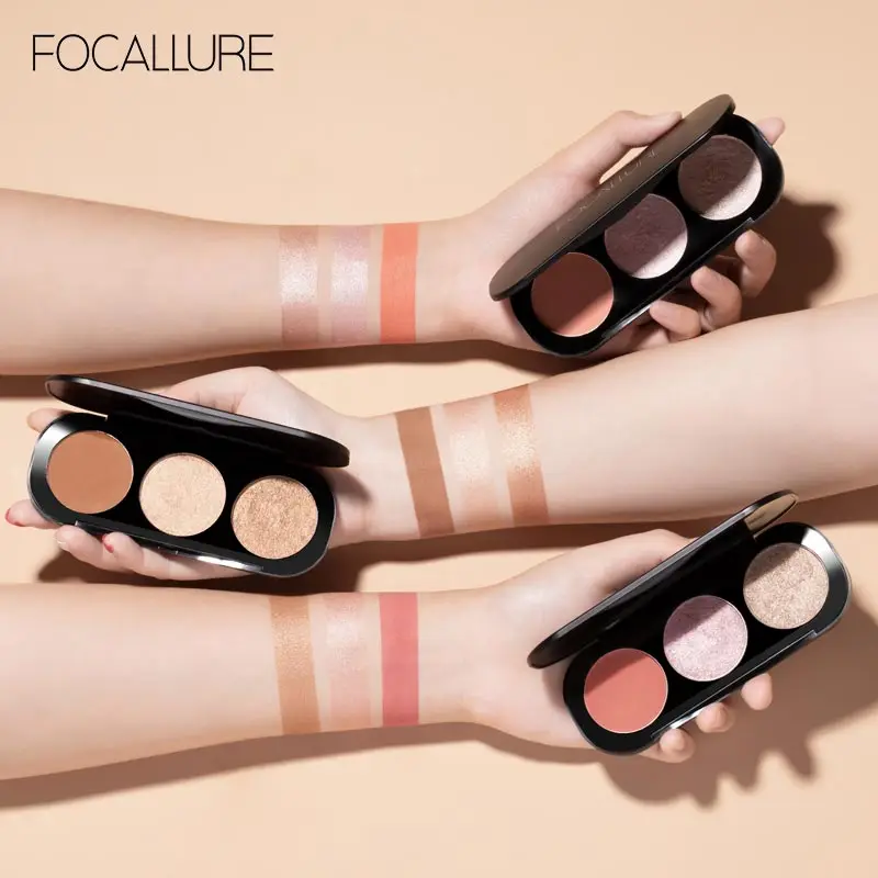 Focallure 3 v 1 líčení barevná paleta blush&highlighter obličej matná zvýrazňovač pudr osvětlený bronzer muchomůrka růžovka pudr