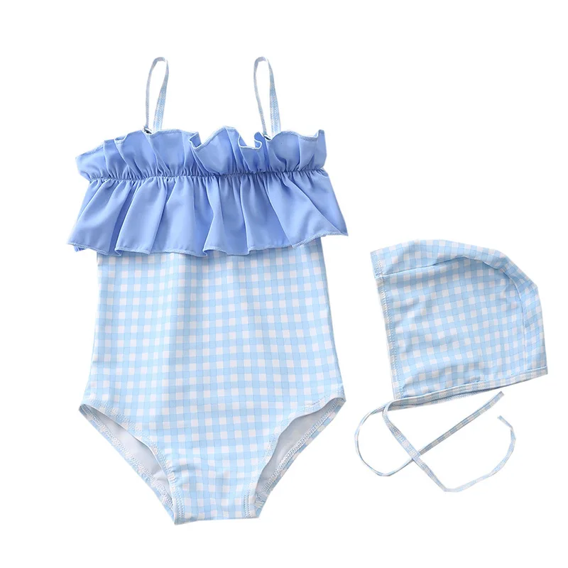 

2019 New Style One-piece Swimsuit for Children GIRL'S Baby Girls Princess One-piece Plaid Swimwear Infant Girls Swimwear