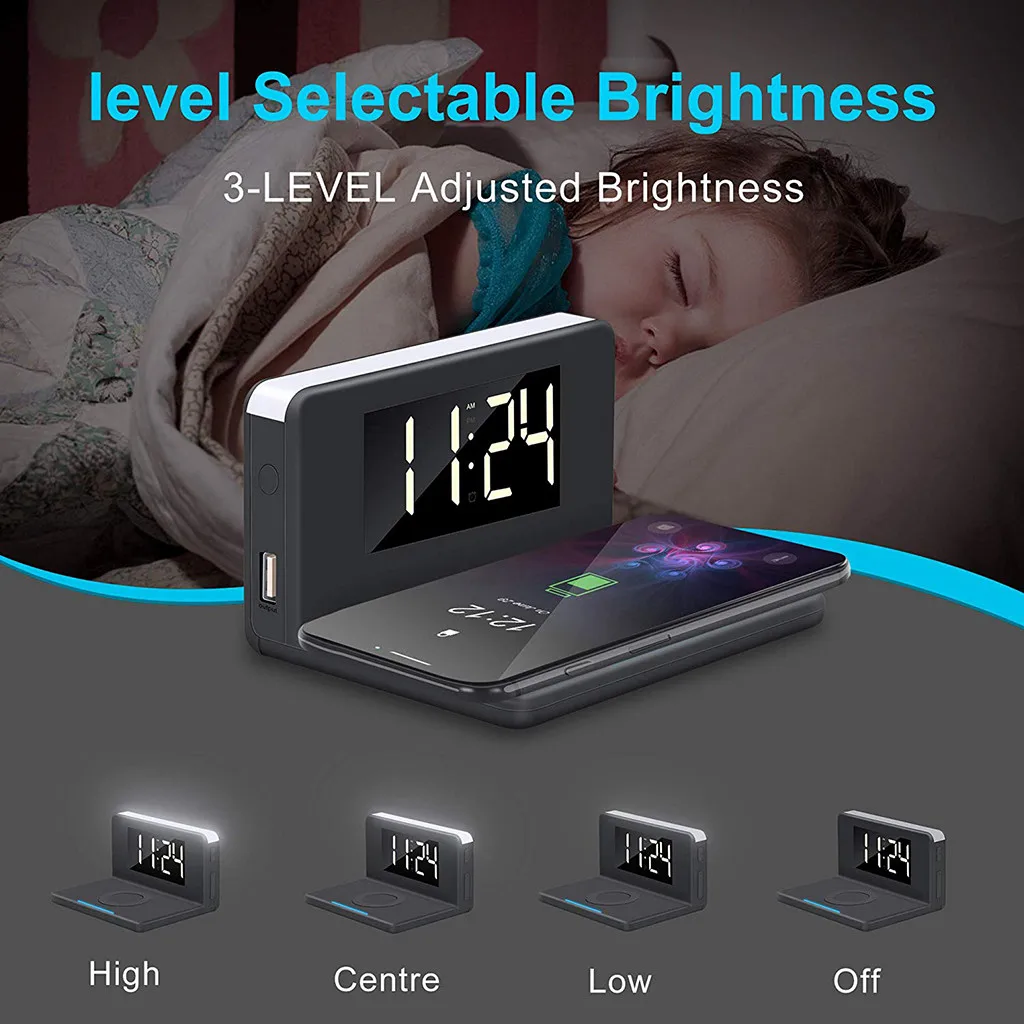 

CARPRIE Fashion Clock wireless charging Alarm Clock Bedroom Warm Light Night Desk LED Digital USB Qi Wireless Charger