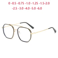 Double Beam Metal Polygon Finished Myopia Glasses Women Men Literary Student Prescription Eyeglasses Diopter 0 -0.5 -1.0 To -6.0 1