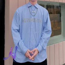 Chemise surdimensionnée à rayures bleues pour homme et femme, Logo en lettres de diamant, à la mode, VTM