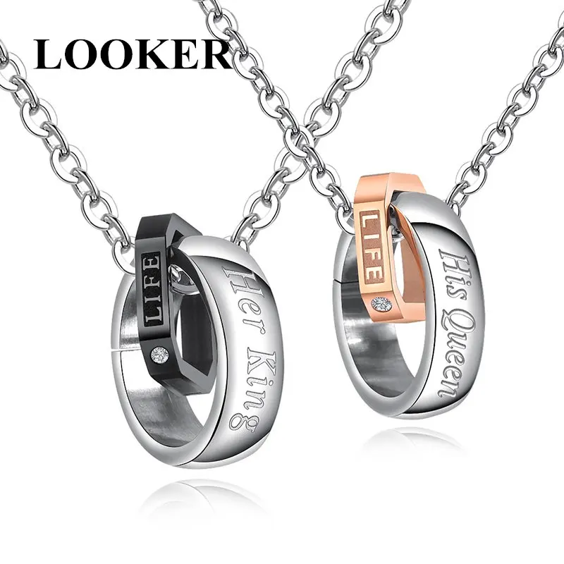 Ожерелье LOOKER для влюбленных пар подвески мужчин женщин его королевы ее короля