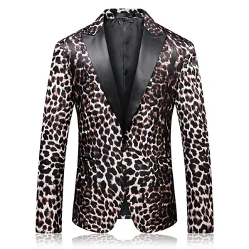 

2020 new men's personality leopard suit jacket European and American fashion men's stage singer party dress suit jacket costumes